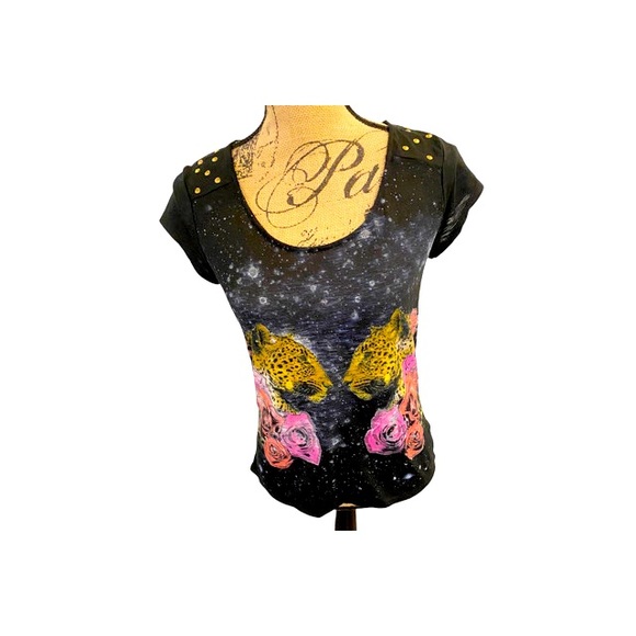 Appropriate Behavior Tops - APPROPRIATE BEHAVIOR Tiger & roses sparkly shirt